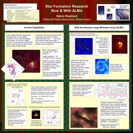 Star Formation Research Now & With ALMA Debra Shepherd National Radio Astronomy Observatory ALMA Specifications: Today’s (sub)millimeter interferometers.