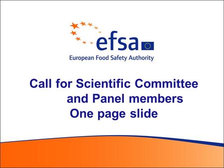 Call for Scientific Committee and Panel members One page slide.