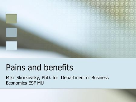 Pains and benefits Miki Skorkovský, PhD. for Department of Business Economics ESF MU.