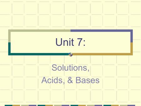 Unit 7: Solutions, Acids, & Bases. I. Definitions and Types of Solutions A. What exactly IS a Solution?