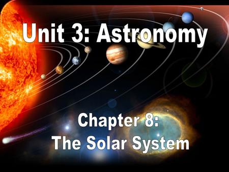 Unit 3: Astronomy Chapter 8: The Solar System.