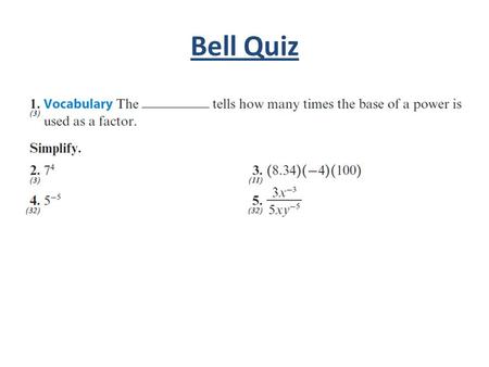 Bell Quiz. Objectives Review how to write large and small numbers in scientific notation. Multiply and divide numbers written in scientific notation by.