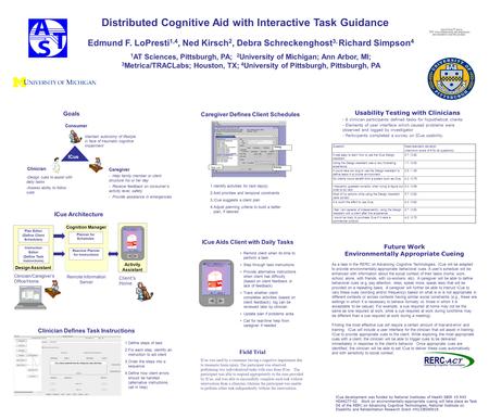 Distributed Cognitive Aid with Interactive Task Guidance Edmund F. LoPresti 1,4, Ned Kirsch 2, Debra Schreckenghost 3, Richard Simpson 4 1 AT Sciences,