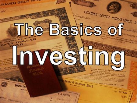 Types of Investments Stocks Bonds Mutual Funds Real Estate Savings/Certificates of Deposit Collectibles.