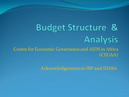 Centre for Economic Governance and AIDS in Africa (CEGAA) Acknowledgements to IBP and IDASA. 1.