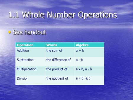 1.1 Whole Number Operations