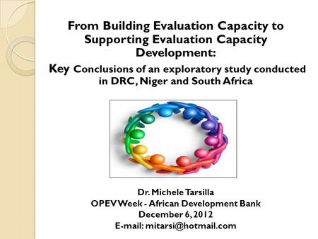 From Building Evaluation Capacity to Supporting Evaluation Capacity Development: Key Conclusions of an exploratory study conducted in DRC, Niger and South.
