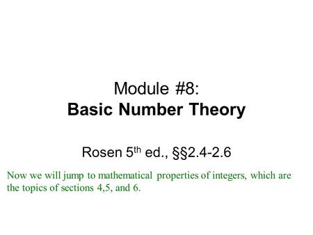 Module #8: Basic Number Theory