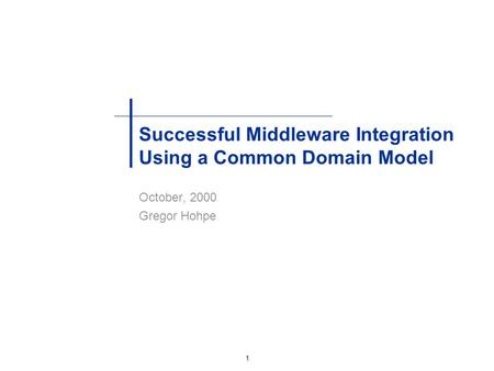 1 Successful Middleware Integration Using a Common Domain Model October, 2000 Gregor Hohpe.