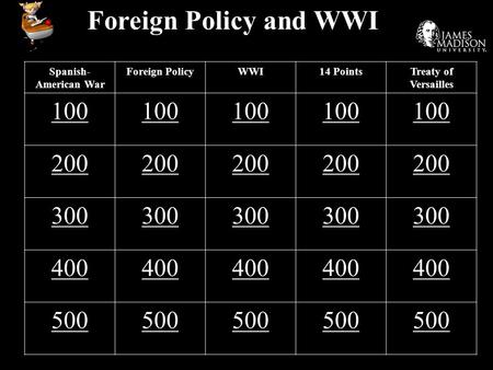 Foreign Policy and WWI Spanish- American War Foreign PolicyWWI14 PointsTreaty of Versailles 1010010100101001010010100 2020020200202002020020200 3030030300303003030030300.