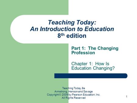 Teaching Today: An Introduction to Education 8th edition