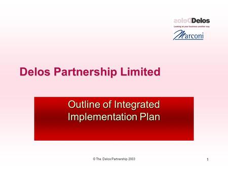 1 © The Delos Partnership 2003 Delos Partnership Limited Outline of Integrated Implementation Plan.