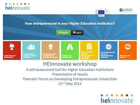 HEInnovate workshop A self-assessment tool for Higher Education Institutions Presentation of results Thematic Forum on Developing Entrepreneurial Universities.