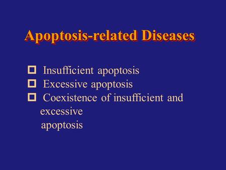 Apoptosis-related Diseases  Insufficient apoptosis  Excessive apoptosis  Coexistence of insufficient and excessive apoptosis.