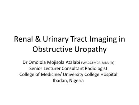 Renal & Urinary Tract Imaging in Obstructive Uropathy