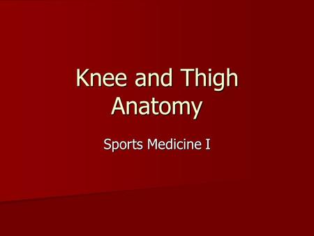 Knee and Thigh Anatomy Sports Medicine I. Knee Anatomy Largest joint in body Largest joint in body Condyles articulate on femur and tibia Condyles articulate.