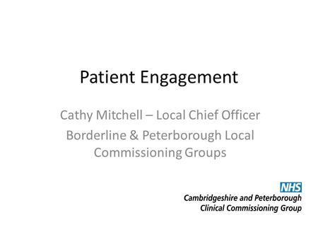 Patient Engagement Cathy Mitchell – Local Chief Officer Borderline & Peterborough Local Commissioning Groups.