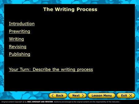 The Writing Process Introduction Prewriting Writing Revising