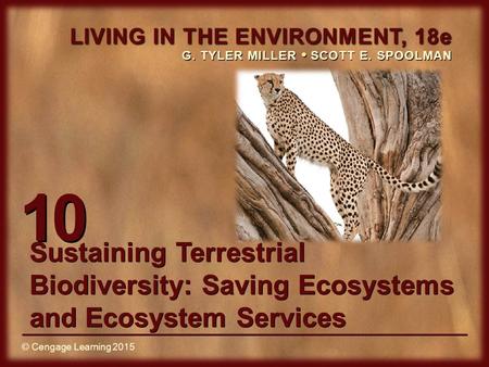 © Cengage Learning 2015 LIVING IN THE ENVIRONMENT, 18e G. TYLER MILLER SCOTT E. SPOOLMAN © Cengage Learning 2015 10 Sustaining Terrestrial Biodiversity: