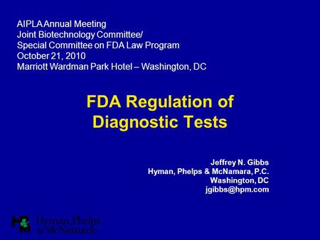 FDA Regulation of Diagnostic Tests