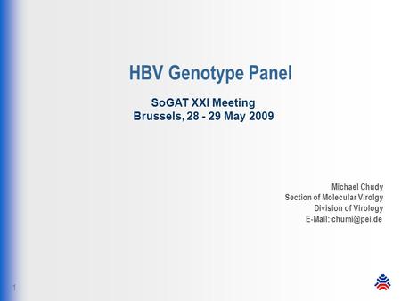 1 HBV Genotype Panel Michael Chudy Section of Molecular Virolgy Division of Virology   SoGAT XXI Meeting Brussels, 28 - 29 May 2009.