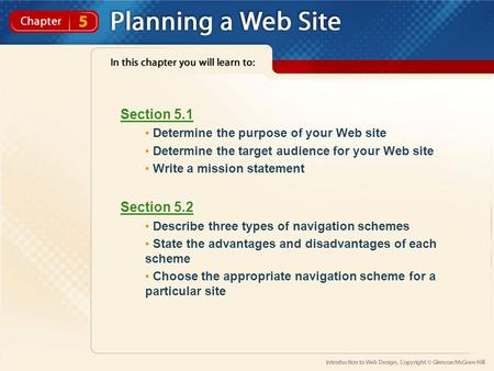 Section 5.1 Section 5.2 Determine the purpose of your Web site