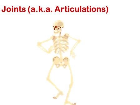 Joints (a.k.a. Articulations). I. Introduction A.Joint 1. articulation 1. Also called an articulation 2. Defined: A joint is a point of contact between.