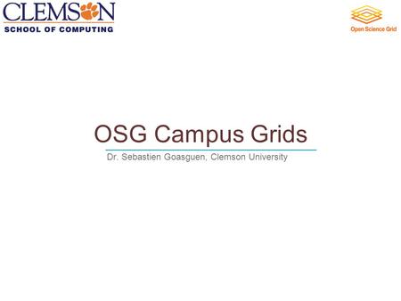 OSG Campus Grids Dr. Sebastien Goasguen, Clemson University ____________________________.