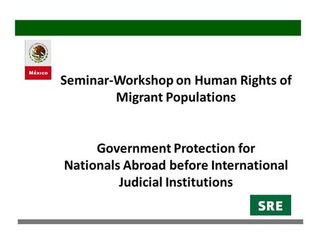 Seminar-Workshop on Human Rights of Migrant Populations Government Protection for Nationals Abroad before International Judicial Institutions.