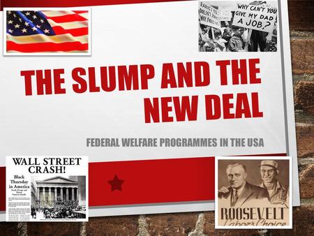 THE SLUMP AND THE NEW DEAL FEDERAL WELFARE PROGRAMMES IN THE USA.