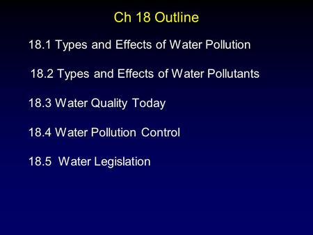 Ch 18 Outline 18.1 Types and Effects of Water Pollution