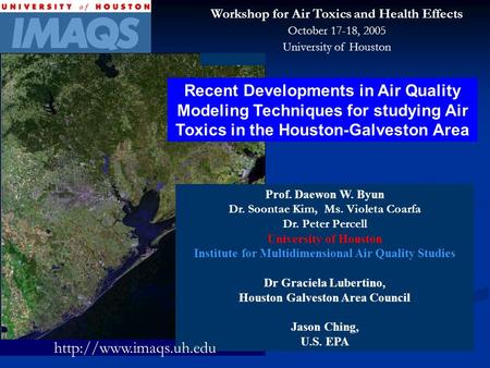 Recent Developments in Air Quality Modeling Techniques for studying Air Toxics in the Houston-Galveston Area Prof. Daewon W. Byun Dr. Soontae Kim, Ms.