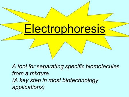 A tool for separating specific biomolecules from a mixture (A key step in most biotechnology applications) Electrophoresis.