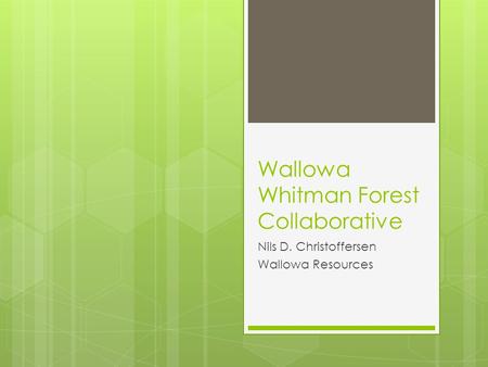 Wallowa Whitman Forest Collaborative Nils D. Christoffersen Wallowa Resources.