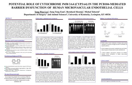 POTENTIAL ROLE OF CYTOCHROME P450 3A4 (CYP3A4) IN THE PCB104-MEDIATED BARRIER DYSFUNCTION OF HUMAN MICROVASCULAR ENDOTHELIAL CELLS Yong Woo Lee 1, Sung.