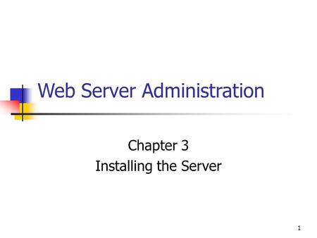 1 Web Server Administration Chapter 3 Installing the Server.