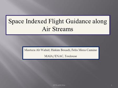 Space Indexed Flight Guidance along Air Streams Mastura Ab Wahid, Hakim Bouadi, Felix Mora-Camino MAIA/ENAC, Toulouse SITRAER20141.