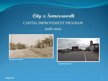 CAPITAL IMPROVEMENT PROGRAM 2016-2021 9/3/20151 City Of Somersworth High Street Circa 1890’s High Street Circa 2014.