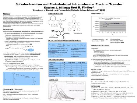 Solvatochromism and Photo-Induced Intramolecular Electron Transfer Katelyn J. Billings; Bret R. Findley 1 1 Department of Chemistry and Physics, Saint.