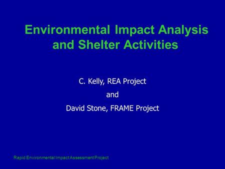 Environmental Impact Analysis and Shelter Activities