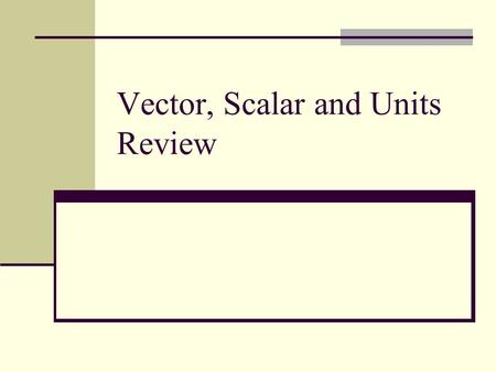 Vector, Scalar and Units Review. Vector vs. Scalar Definitions: Vectors are any quantity in physics that can be characterized by both its magnitude and.