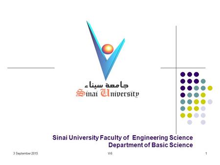 Sinai University Faculty of Engineering Science Department of Basic Science 3 September 20151W6.