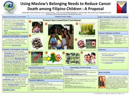 Ameroden Datusolaiman Lao, Lanao Del Sur, Marawi City 9800 Philippines Using Maslow’s Belonging Needs to Reduce Cancer.