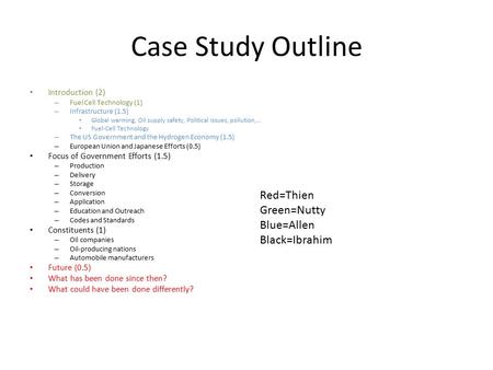 Case Study Outline Introduction (2) – Fuel Cell Technology (1) – Infrastructure (1.5) Global warming, Oil supply safety, Political issues, pollution,…