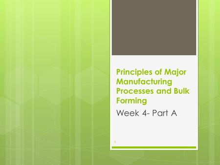 Principles of Major Manufacturing Processes and Bulk Forming