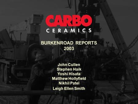 BURKENROAD REPORTS 2003 John Cullen Stephen Haik Yoshi Hisata Matthew Hollyfield Nikhil Patel Leigh Ellen Smith.