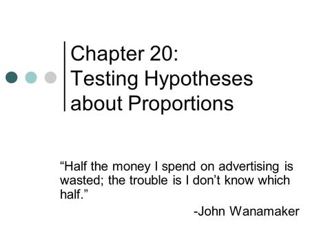 Chapter 20: Testing Hypotheses about Proportions