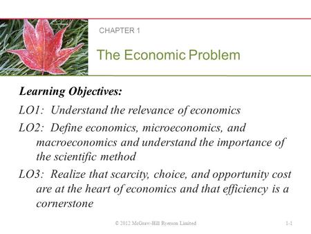 Learning Objectives: The Economic Problem LO1: Understand the relevance of economics LO2: Define economics, microeconomics, and macroeconomics and understand.