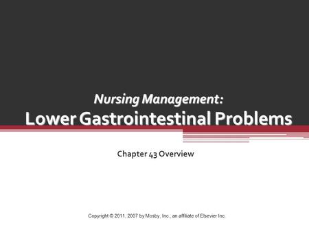 Nursing Management: Lower Gastrointestinal Problems