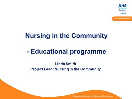 Educational Solutions for Workforce Development Nursing and Midwifery Nursing in the Community - Educational programme Linda Smith Project Lead: Nursing.